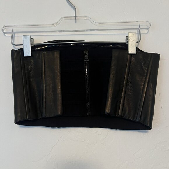 Alice + Olivia Top 2 Womens New $348 Black Lamb Leather Bandeau Zip Crop Corset - Picture 2 of 8